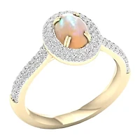 Womens Lab Created Opal 10K Gold Over Silver Halo Cocktail Ring