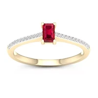 Womens Lead Glass-Filled Red Ruby 10K Gold Promise Ring