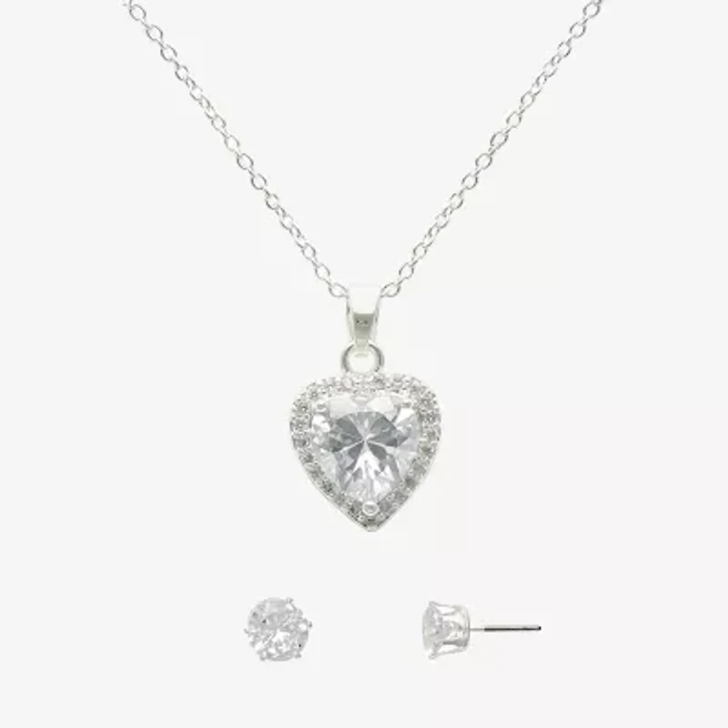 Mixit Womens Cubic Zirconia Heart Hypoallergenic 2-pc. Jewelry Set