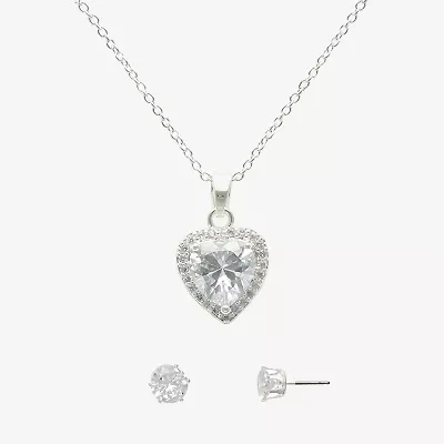 Mixit Womens Cubic Zirconia Heart Hypoallergenic 2-pc. Jewelry Set