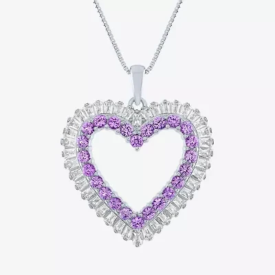 Womens Lab Created Purple Amethyst Sterling Silver Heart 18 Inch Pendant Necklace
