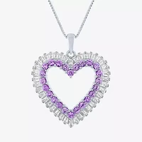 Womens Lab Created Purple Amethyst Sterling Silver Heart 18 Inch Pendant Necklace