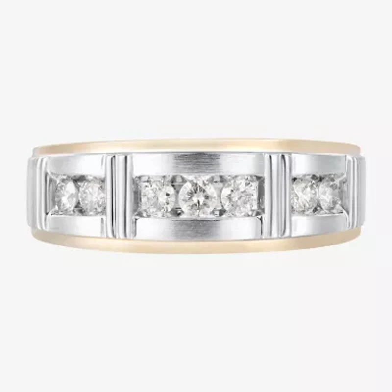 Mens 1/2 CT. T.W. Natural White Diamond 10K Two Tone Gold Wedding Band