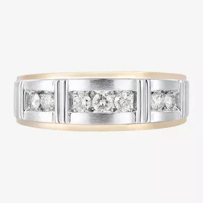 Mens 1/2 CT. T.W. Natural White Diamond 10K Two Tone Gold Wedding Band