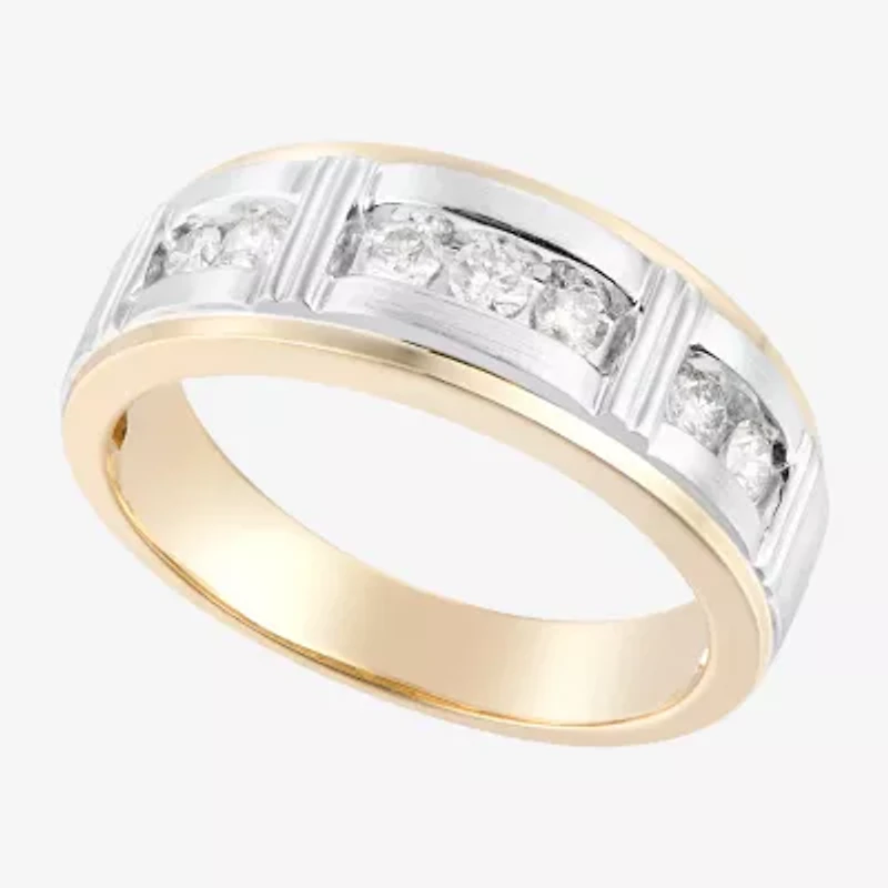 Mens 1/2 CT. T.W. Natural White Diamond 10K Two Tone Gold Wedding Band