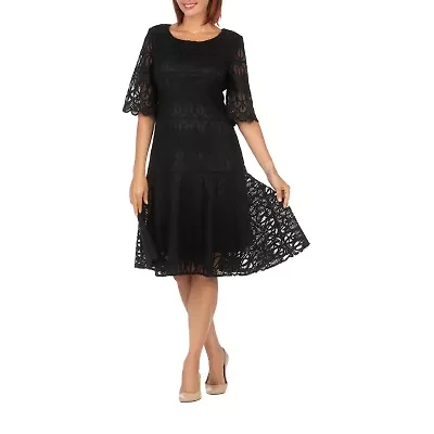 Giovanna Signature Womens Plus Short Sleeve Midi Fit + Flare Dress