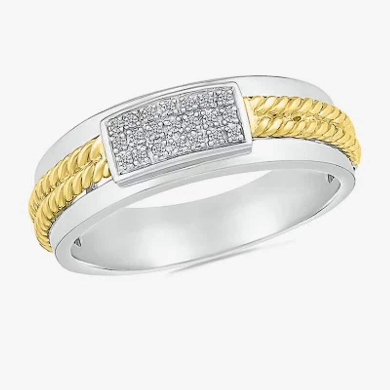 Mens 5.5MM 1/10 CT. T.W. Natural White Diamond 10K Two Tone Gold Wedding Band