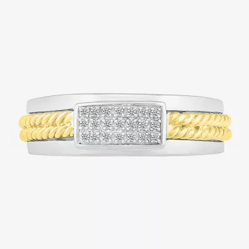 Mens 5.5MM 1/10 CT. T.W. Natural White Diamond 10K Two Tone Gold Wedding Band