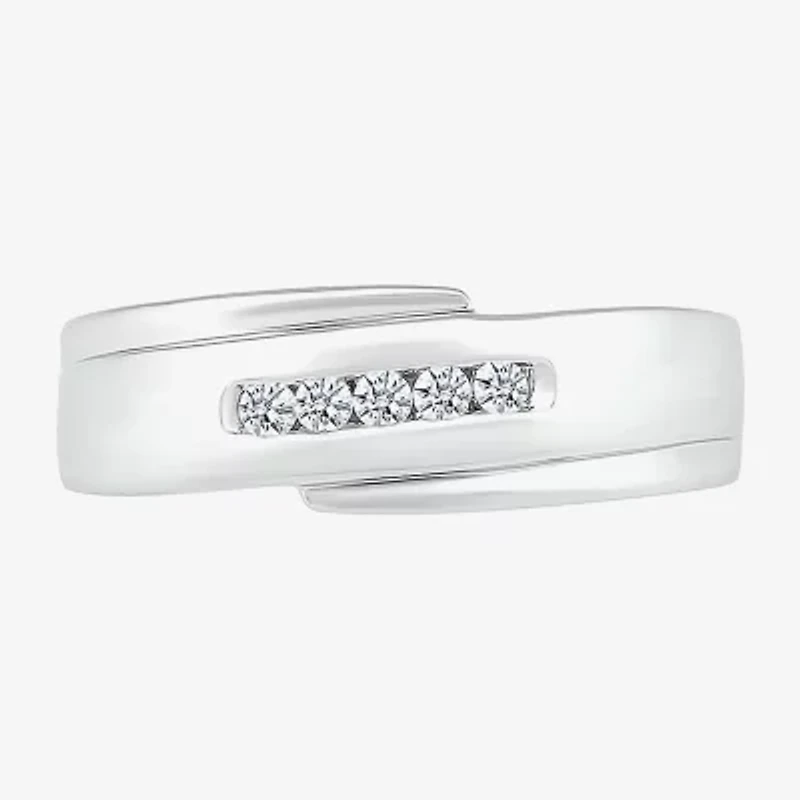 Mens 4.5MM 1/5 CT. Natural White Diamond 10K Two Tone Gold Wedding Band