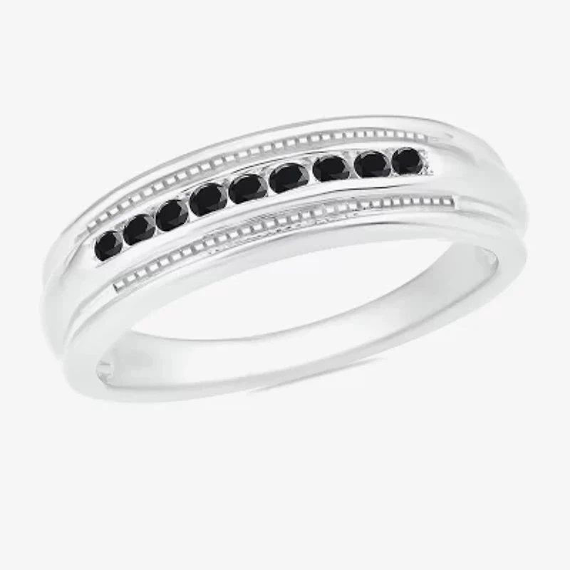 Mens 3MM 1/4 CT. T.W. Natural Black Diamond 10K White Gold Wedding Band