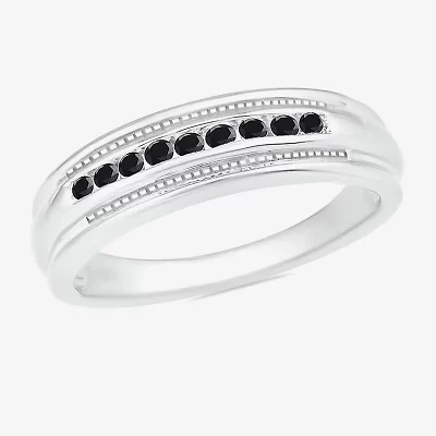 Mens 3MM 1/4 CT. T.W. Natural Black Diamond 10K White Gold Wedding Band