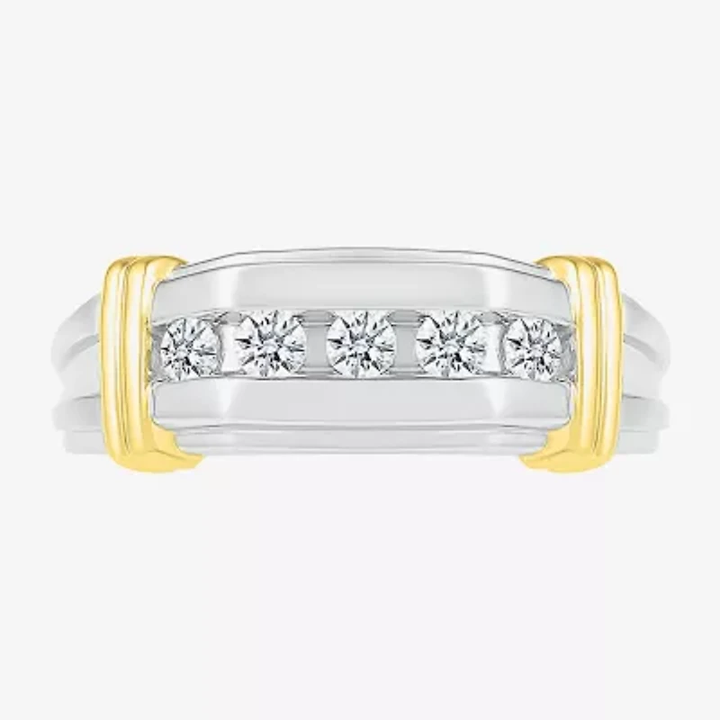 Mens 3MM / CT. T.W. Natural White Diamond 10K Two Tone Gold Wedding Band