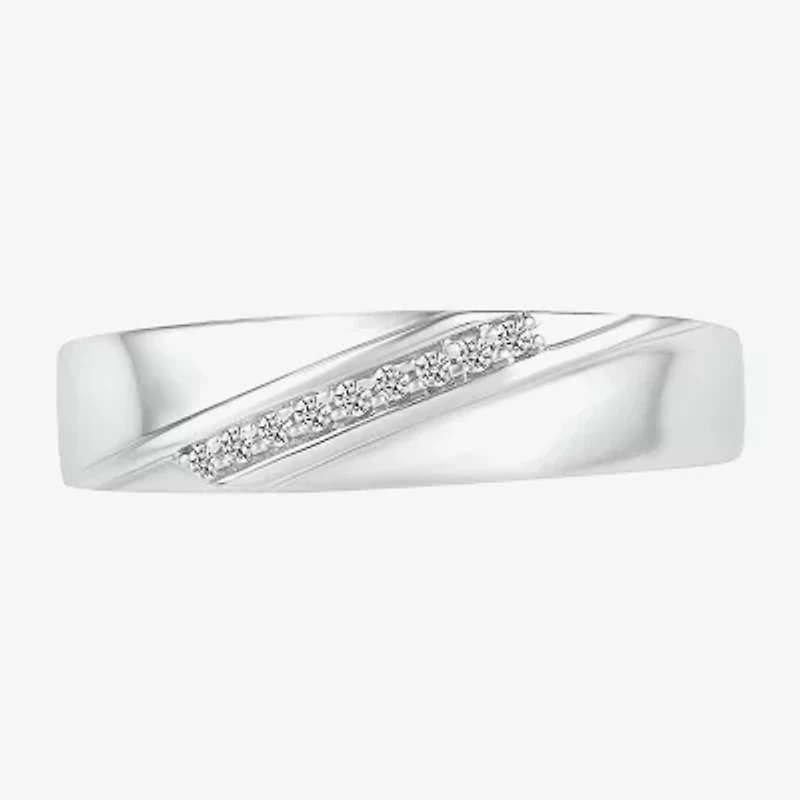 Mens 3.5MM Diamond Accent Natural White 10K Gold Wedding Band