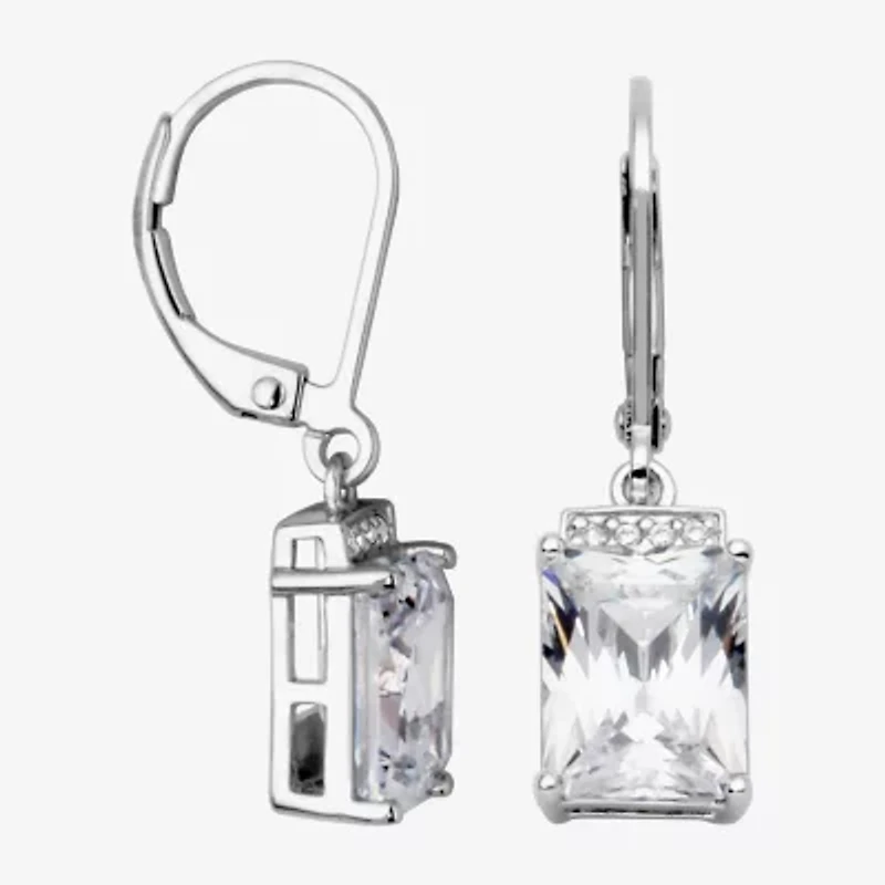 Womens Cubic Zirconia Sterling Silver Rectangular Drop Earrings
