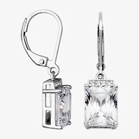 Womens Cubic Zirconia Sterling Silver Rectangular Drop Earrings