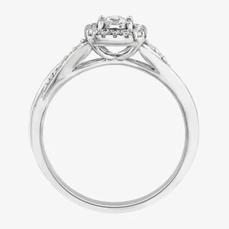 Promise My Love (I / I1) Womens 1/4 CT. T.W. Lab Grown White Diamond Sterling Silver Cushion Delicate Halo Promise Ring