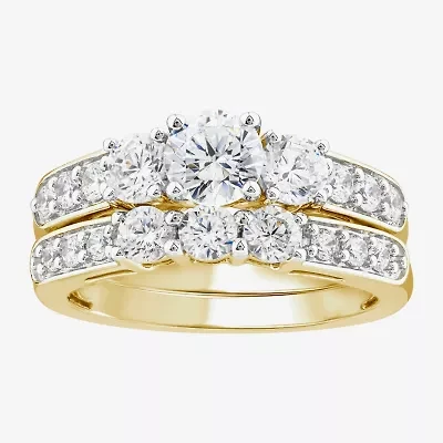 Love Lives Forever (I / I1) Womens 2 CT. T.W. Lab Grown White Diamond 10K Gold Round Side Stone 3-Stone Bridal Set