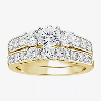 Love Lives Forever (I / I1) Womens 2 CT. T.W. Lab Grown White Diamond 10K Gold Round Side Stone 3-Stone Bridal Set