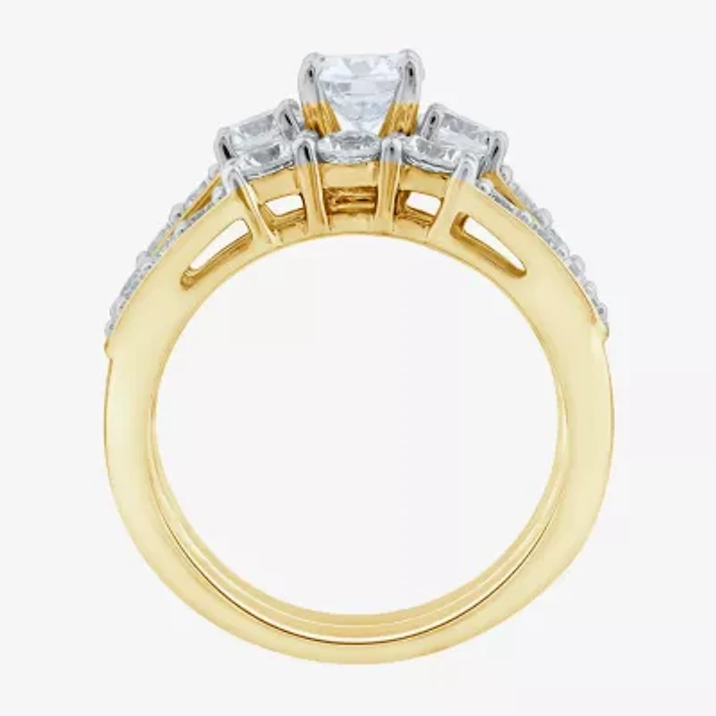 Love Lives Forever (I / I1) Womens 2 CT. T.W. Lab Grown White Diamond 10K Gold Round Side Stone 3-Stone Bridal Set