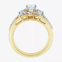 Love Lives Forever (I / I1) Womens 2 CT. T.W. Lab Grown White Diamond 10K Gold Round Side Stone 3-Stone Bridal Set
