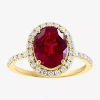 Effy Final Call  Womens 3/8 CT. T.W. Gemstone 14K Gold Oval Halo Side Stone Cocktail Ring