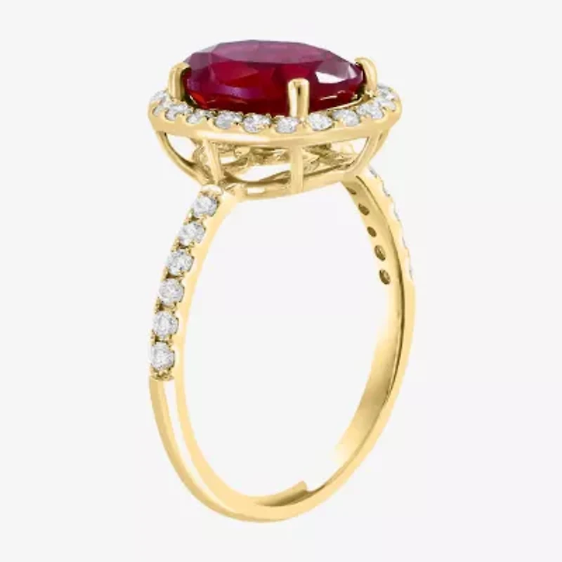 Effy Final Call  Womens 3/8 CT. T.W. Gemstone 14K Gold Oval Halo Side Stone Cocktail Ring