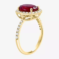 Effy Final Call  Womens 3/8 CT. T.W. Gemstone 14K Gold Oval Halo Side Stone Cocktail Ring