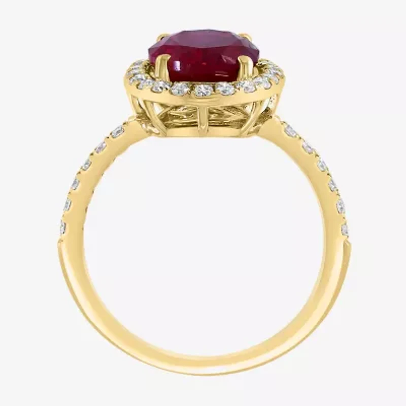 Effy Final Call  Womens 3/8 CT. T.W. Gemstone 14K Gold Oval Halo Side Stone Cocktail Ring
