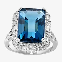 Effy Final Call Womens 5/8 CT. T.W. Genuine Blue Topaz 14K White Gold Halo Side Stone Cocktail Ring