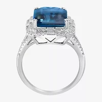 Effy Final Call Womens 5/8 CT. T.W. Genuine Blue Topaz 14K White Gold Halo Side Stone Cocktail Ring