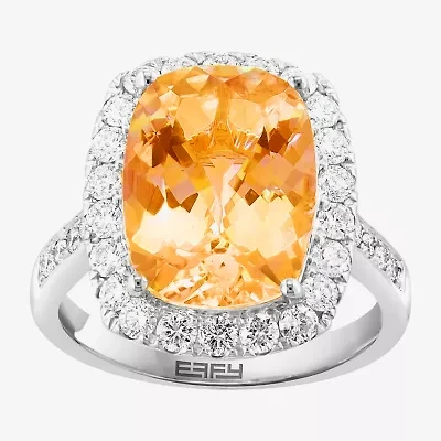 Effy Final Call Womens Genuine Yellow Citrine Sterling Silver Cushion Halo Side Stone Cocktail Ring