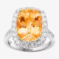 Effy Final Call Womens Genuine Yellow Citrine Sterling Silver Cushion Halo Side Stone Cocktail Ring