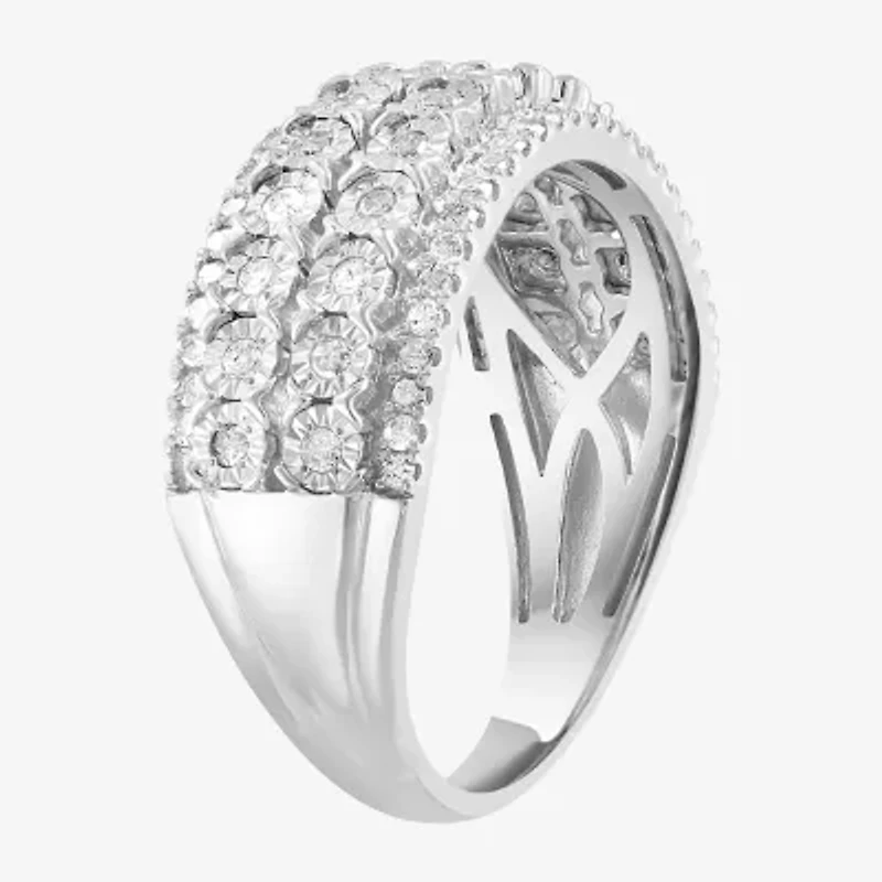 Womens Natural White Diamond Sterling Silver Band