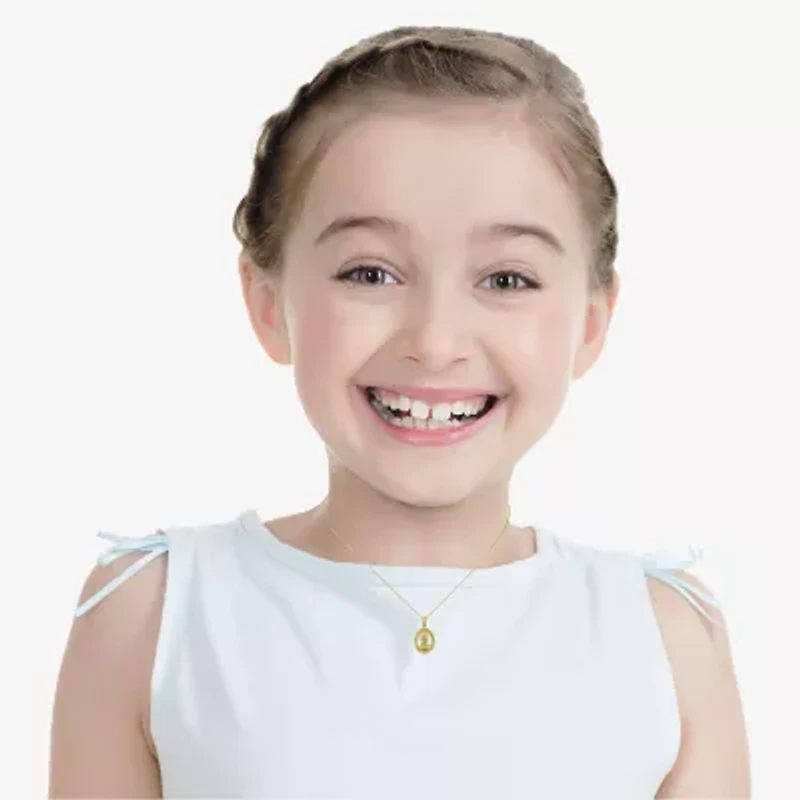 Saint Christopher Girls 14K Gold Oval 13 Inch Pendant Necklace