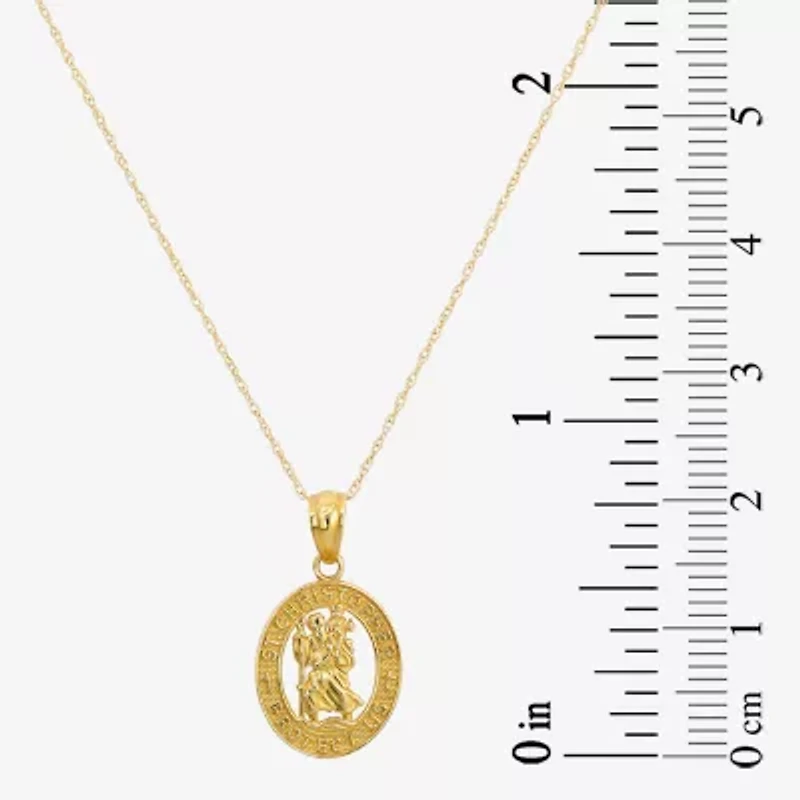 Saint Christopher Girls 14K Gold Oval 13 Inch Pendant Necklace