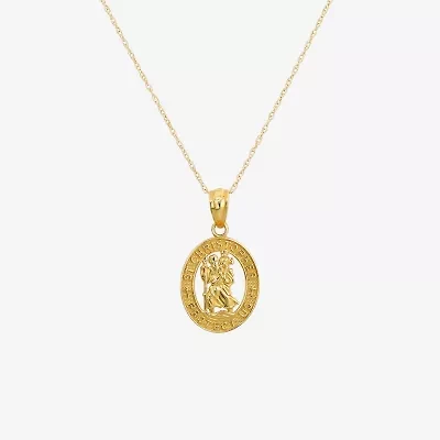 Saint Christopher Girls 14K Gold Oval 13 Inch Pendant Necklace