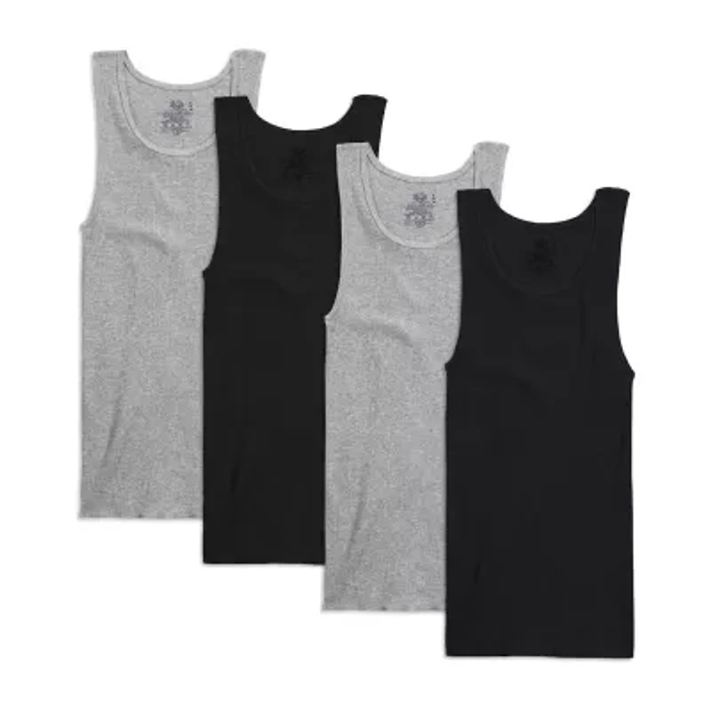Fruit of the Loom Premium Cotton Mens Round Neck Sleeveless 4 Pack Tank