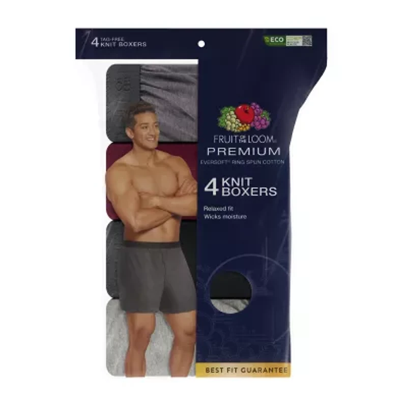 Fruit of the Loom Premium Cotton Knit Mens 4 Pack Boxers Jc4p722