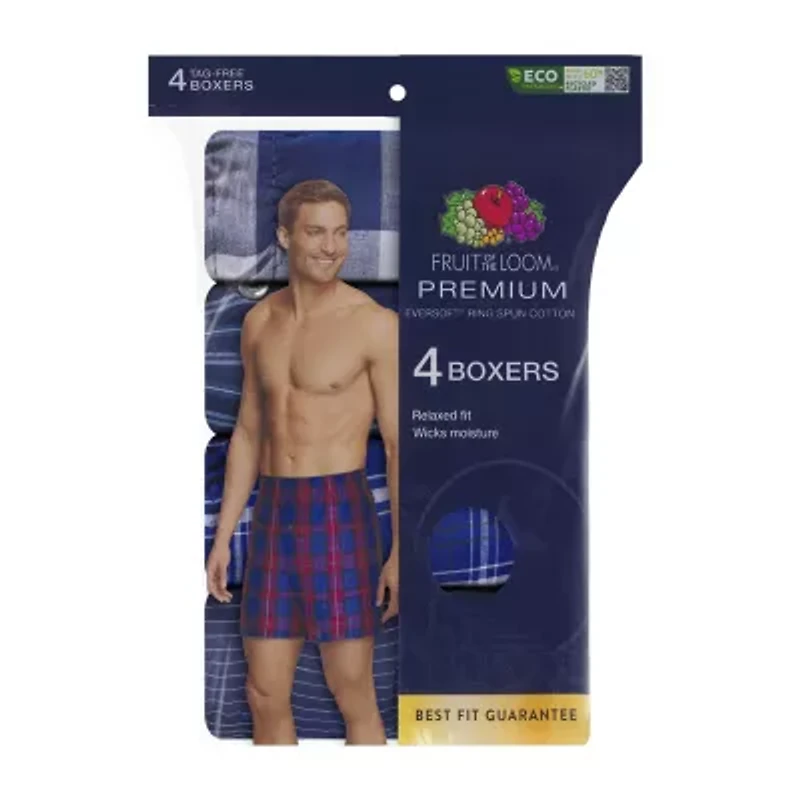 Fruit of the Loom Premium Cotton Mens 4 Pack Boxers Jc4p591