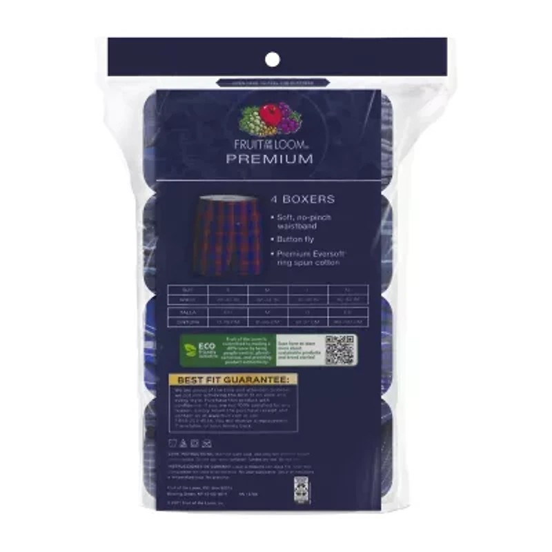Fruit of the Loom Premium Cotton Mens 4 Pack Boxers Jc4p591