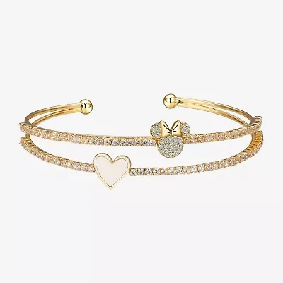 Disney Classics Womens Cubic Zirconia Pure Silver Over Brass Minnie Mouse Cuff Bracelet