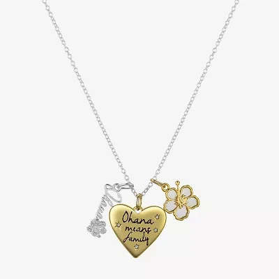 Disney Classics Ohana Charm Womens Cubic Zirconia Pure Silver Over Brass Heart 16 Inch Pendant Necklace
