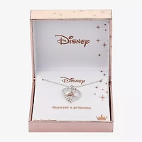 Disney Classics Womens Cubic Zirconia Pure Silver Over Brass Crown Heart 16 Inch Pendant Necklace