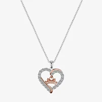 Disney Classics Womens Cubic Zirconia Pure Silver Over Brass Crown Heart 16 Inch Pendant Necklace