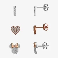 Disney Classics Pave Womens Cubic Zirconia Minnie Mouse 3 Pair Earring Set