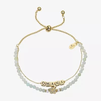 Disney Classics Ohana Beaded Womens Cubic Zirconia Flower Lilo & Stitch Bolo Bracelet