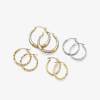 14K Tri-Tone Gold Diamond-Cut Round Hoop Earrings