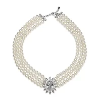 Cultured Freshwater Pearl and Cubic Zirconia 3-Row Necklace