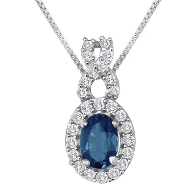 Genuine Blue Topaz and Lab-Created White Sapphire Pendant Necklace