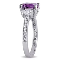 Modern Bride Gemstone Genuine Purple Amethyst and 5/8 CT.T.W. Diamond 3-Stone Engagement Ring 14K White Gold
